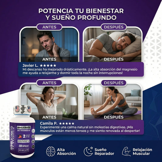 Bisglicinato de Magnesio® - Apaga el estrés, enciende el descanso - 100 capsulas