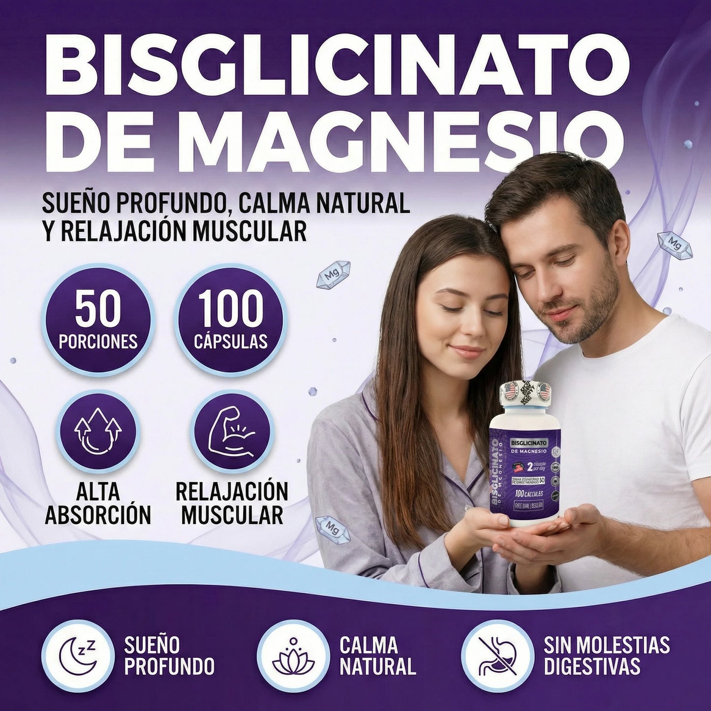 Bisglicinato de Magnesio® - Apaga el estrés, enciende el descanso - 100 capsulas